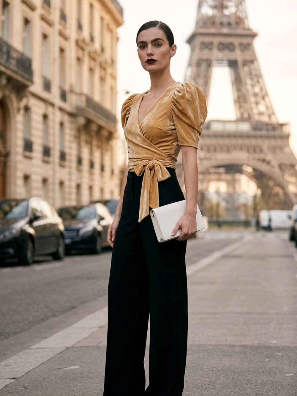 Wrapped Blouse Crop Top w Puff sleeves shimmery Blouse Cocktail